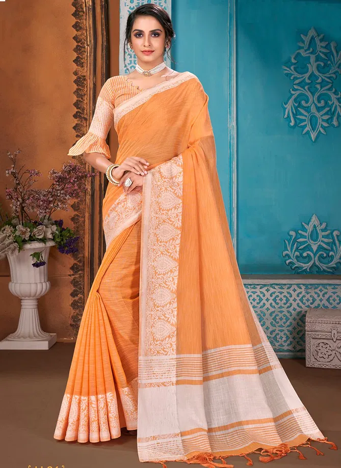 ASHIKA HAKOBA Stylish Festive Wear Fancy Cotton Linen With Resham Border Designer Saree Collection